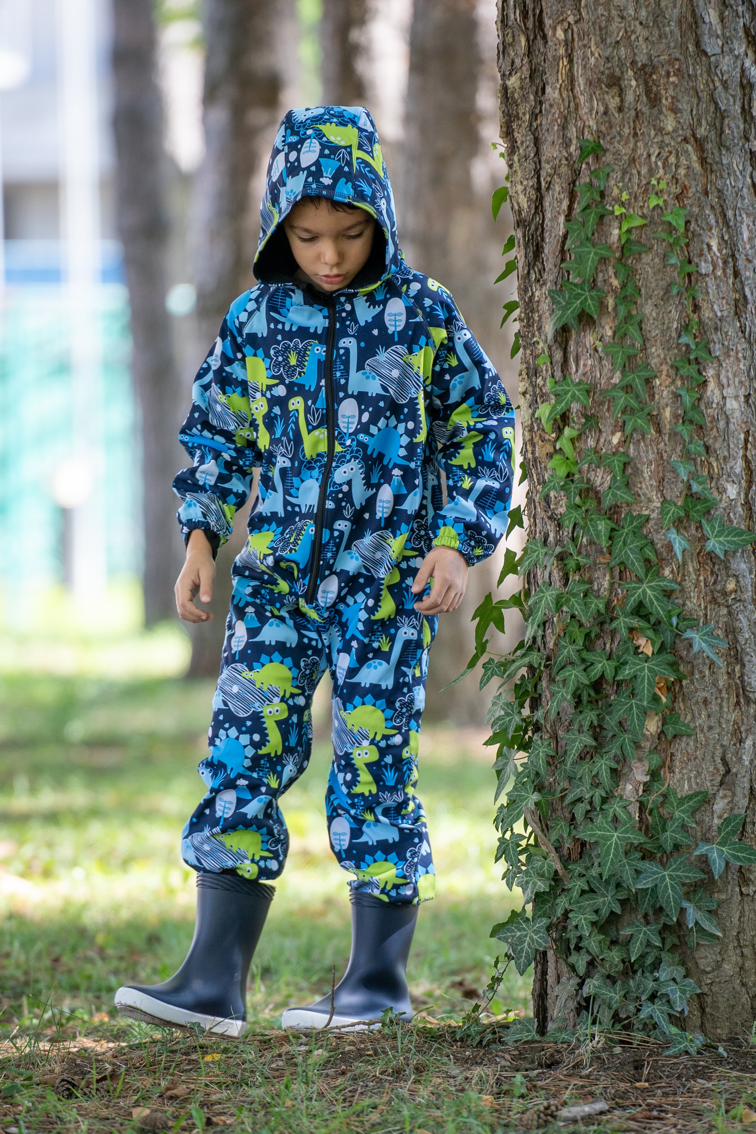 Salopeta copii impermeabila Lozan din softshell Dinozauri