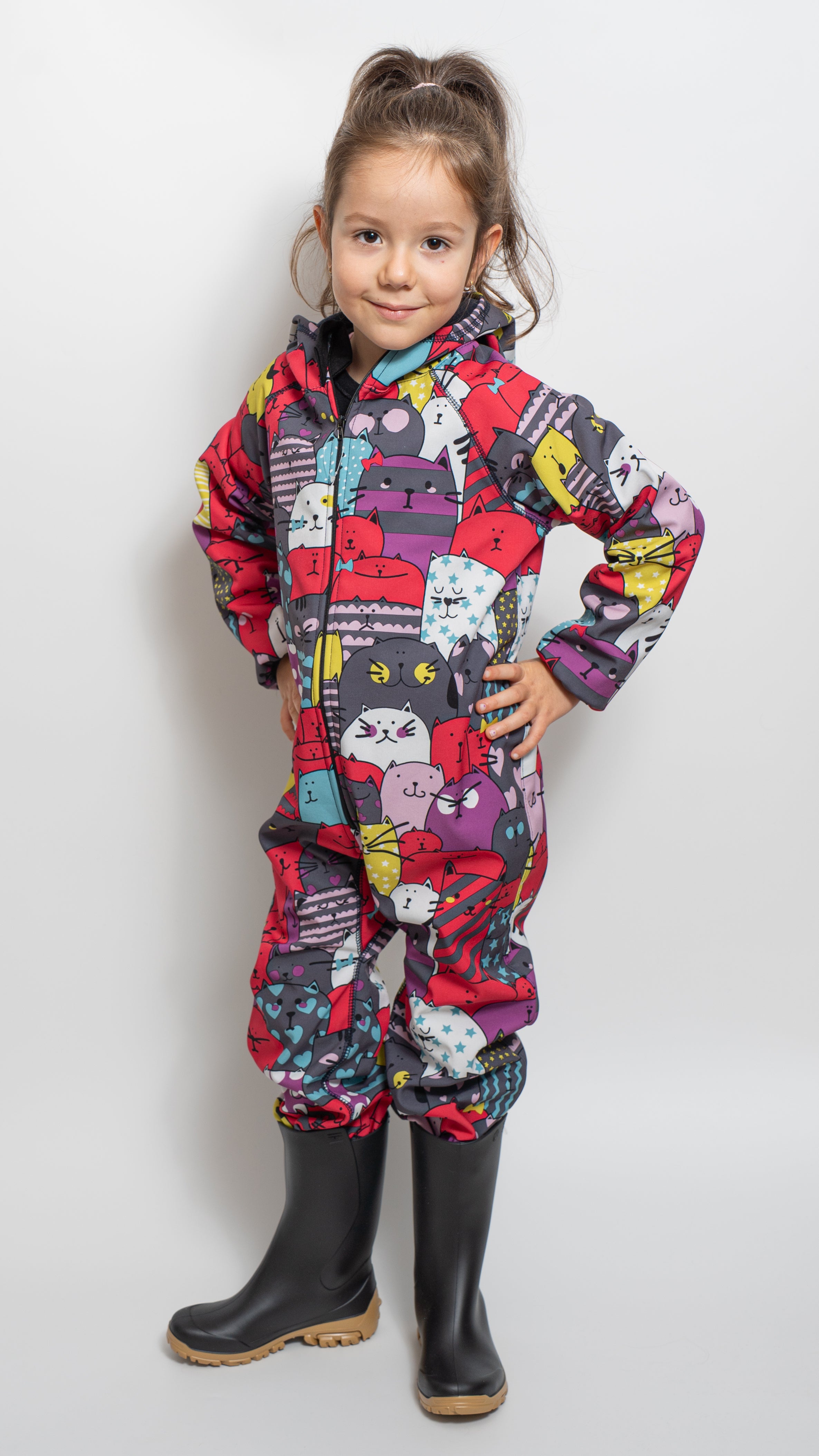 Salopeta copii impermeabila Lozan din softshell Pisicute