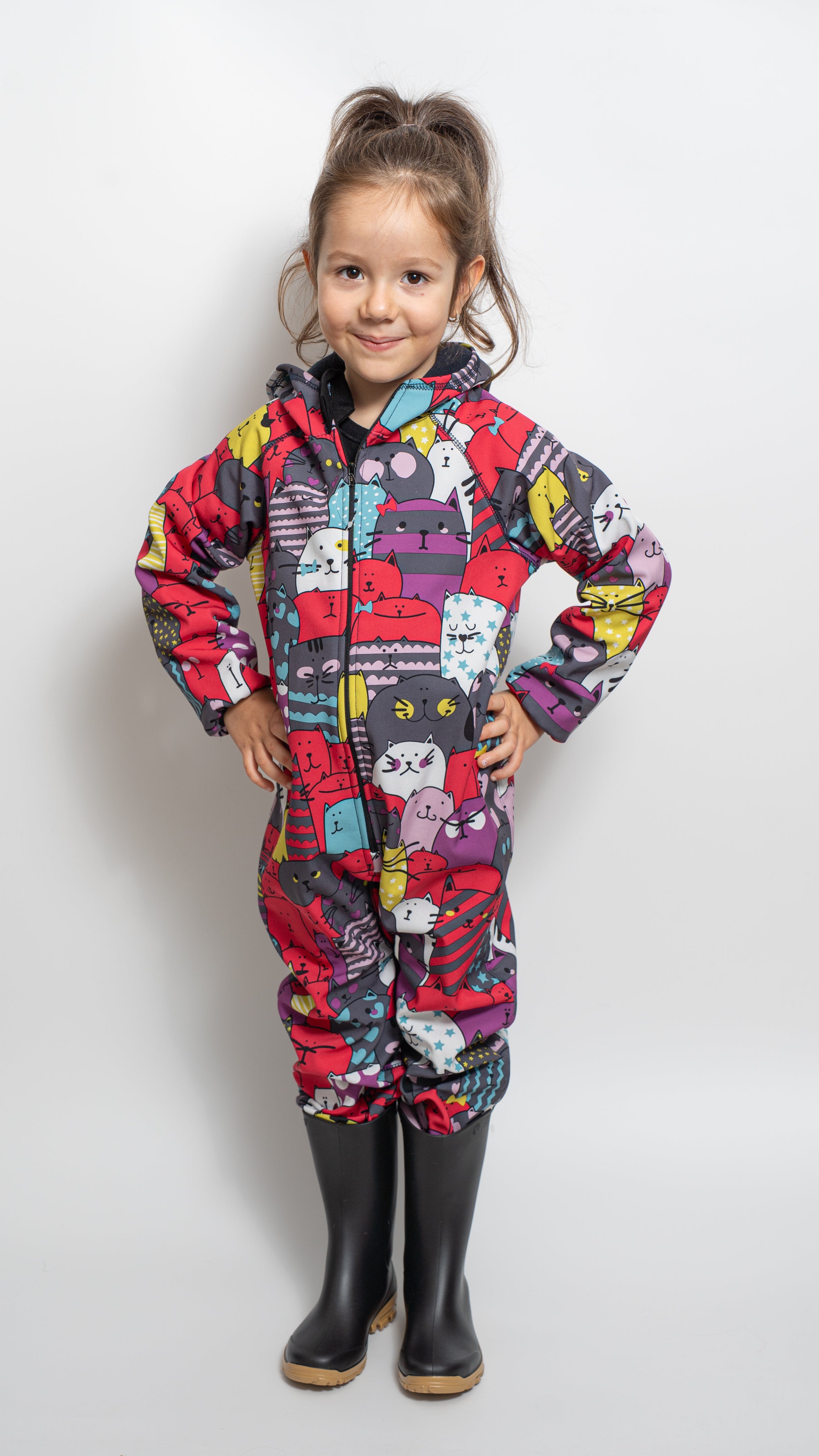 Salopeta copii impermeabila Lozan din softshell Pisicute