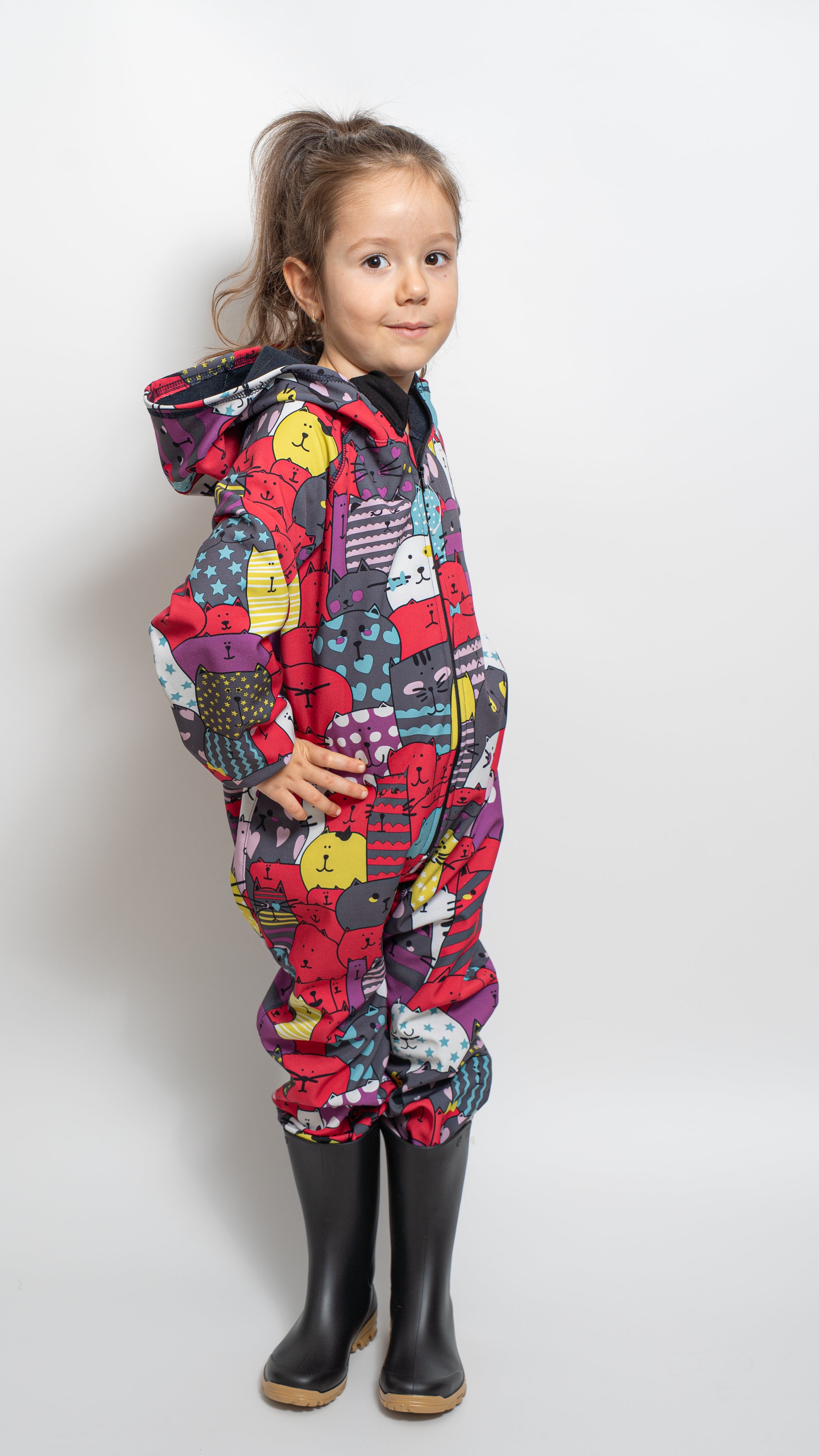 Salopeta copii impermeabila Lozan din softshell Pisicute