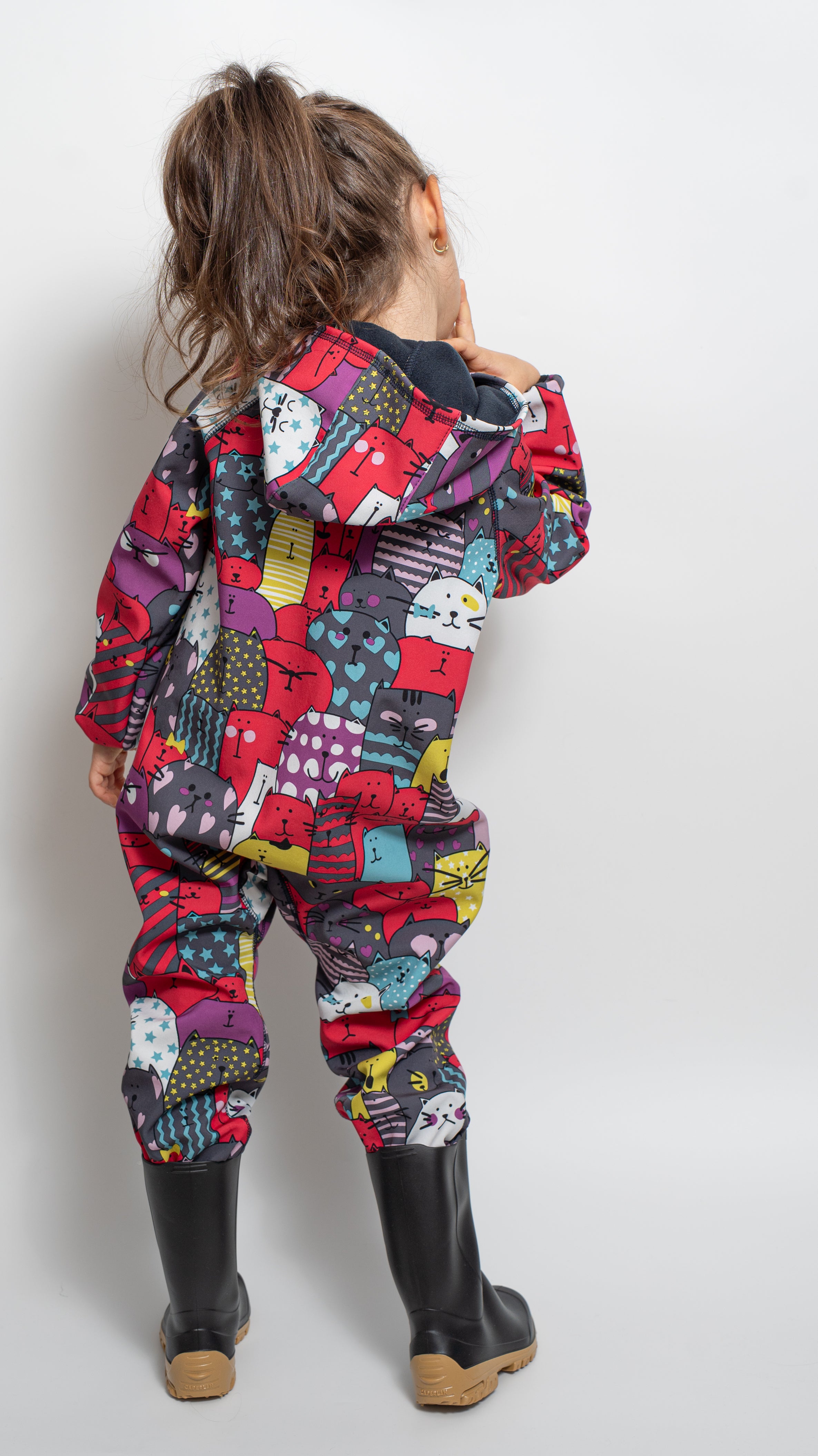 Salopeta copii impermeabila Lozan din softshell Pisicute