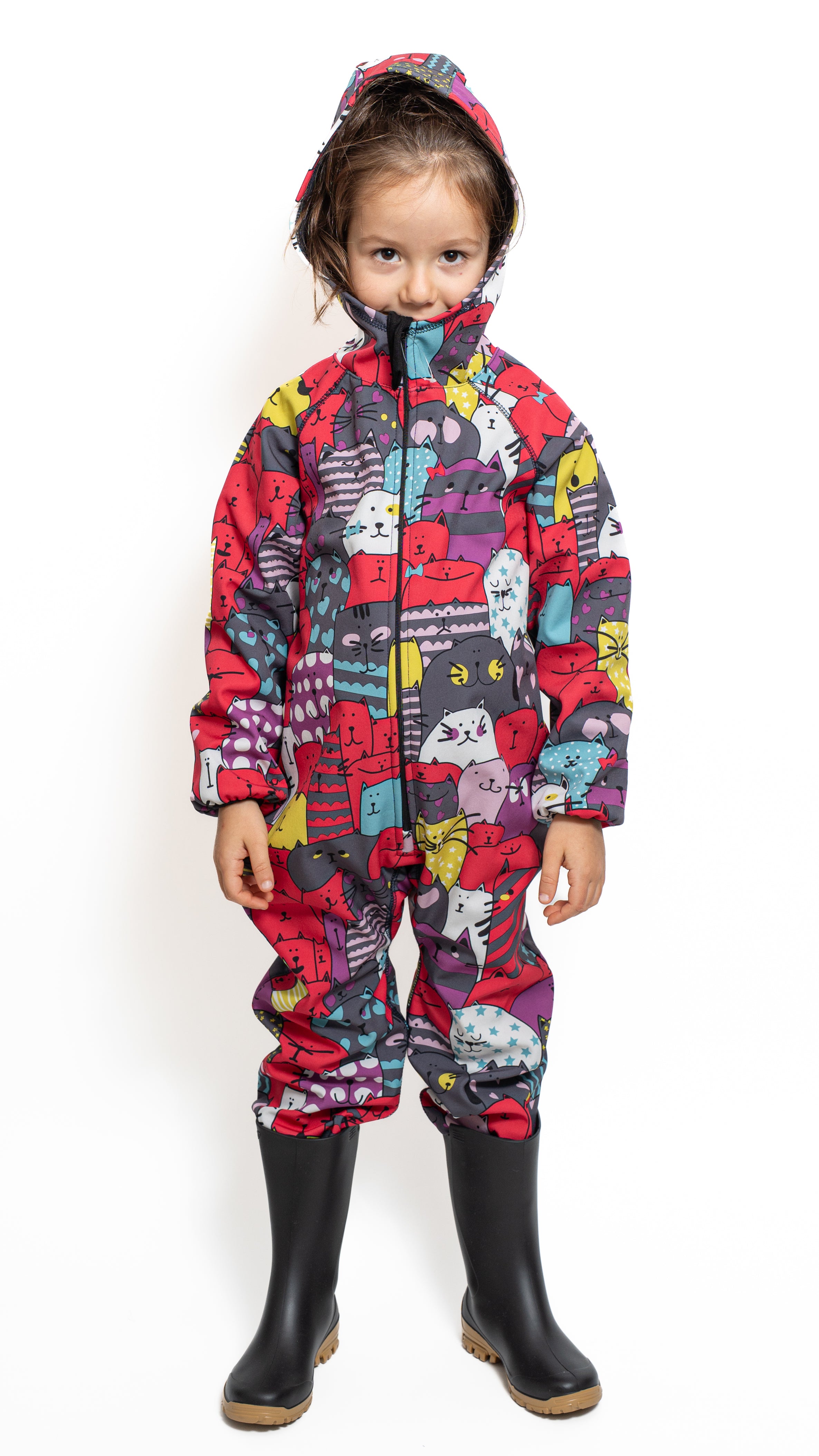 Salopeta copii impermeabila Lozan din softshell Pisicute